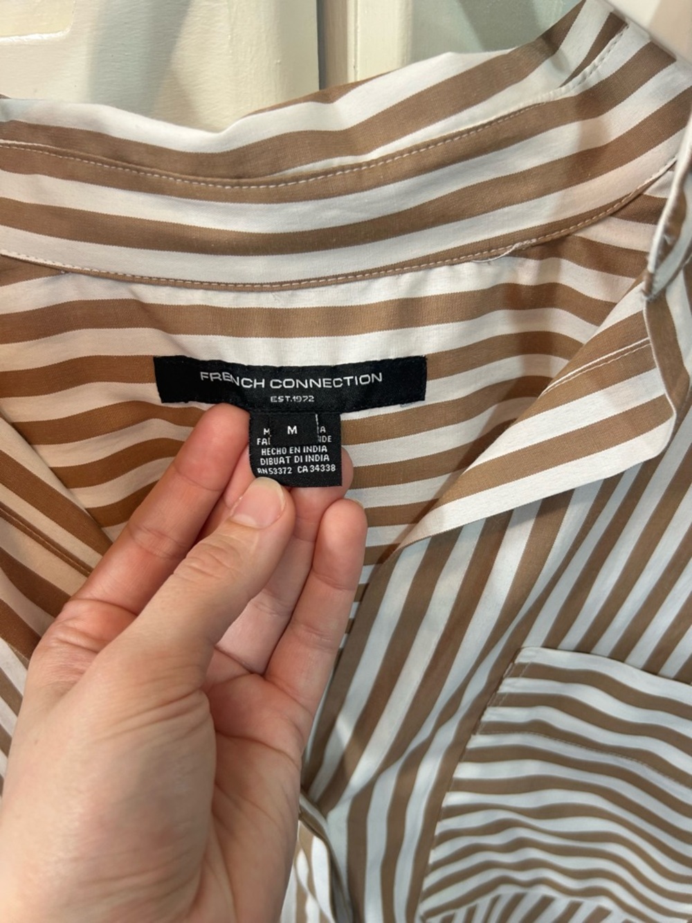 Toffe Pinstripe V-Neck Pocket Long Sleeve Hidden Button Down Oversized Blouse✨ - Picture 2 of 8
